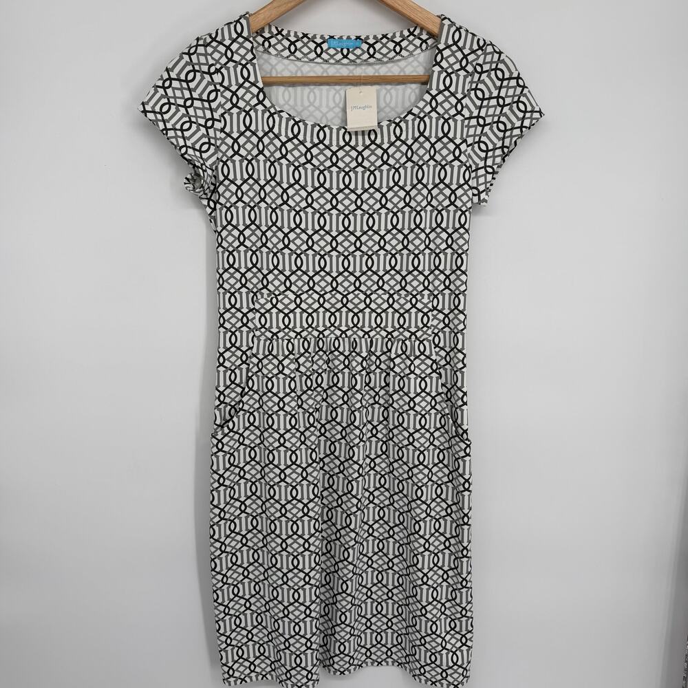 J.McLaughlin Dress Women’s XS Emma Cap Sleeve Black & White Geometric Print